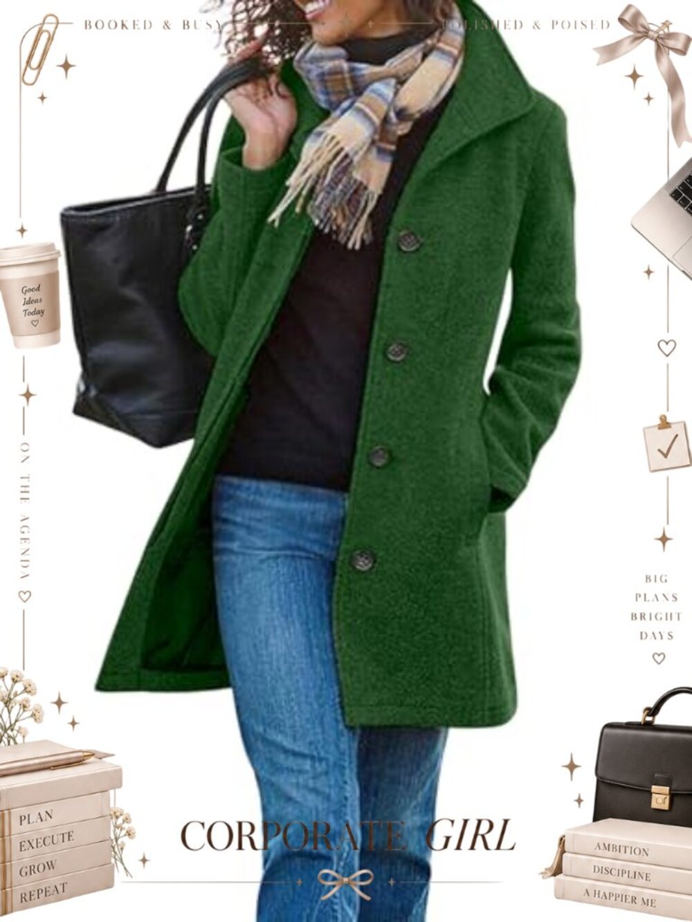 Wool Blend Pea Coat Single Breasted Stand Collar Midi Trench Overcoat
